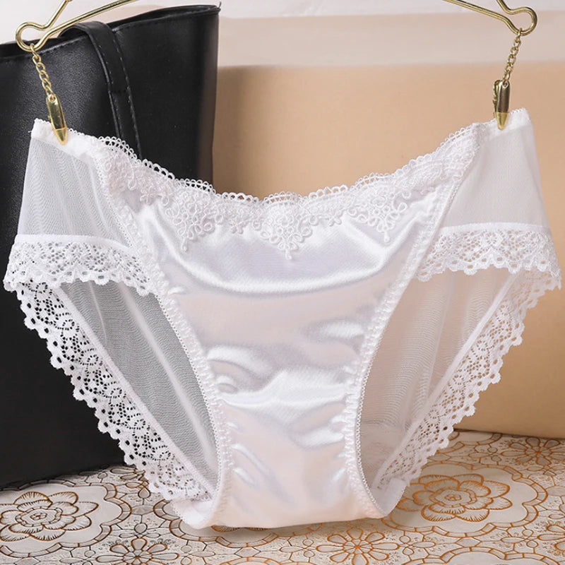 Fashion French Style Women Underpants Female Panties Comfort Intimates Lace Underwear Briefs Ice Silk Hollow Out Sexy Lingerie