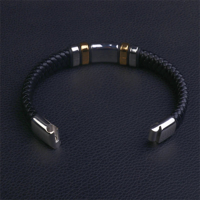 Leather & Metal Magnetic Clasp Fashion Bracelet