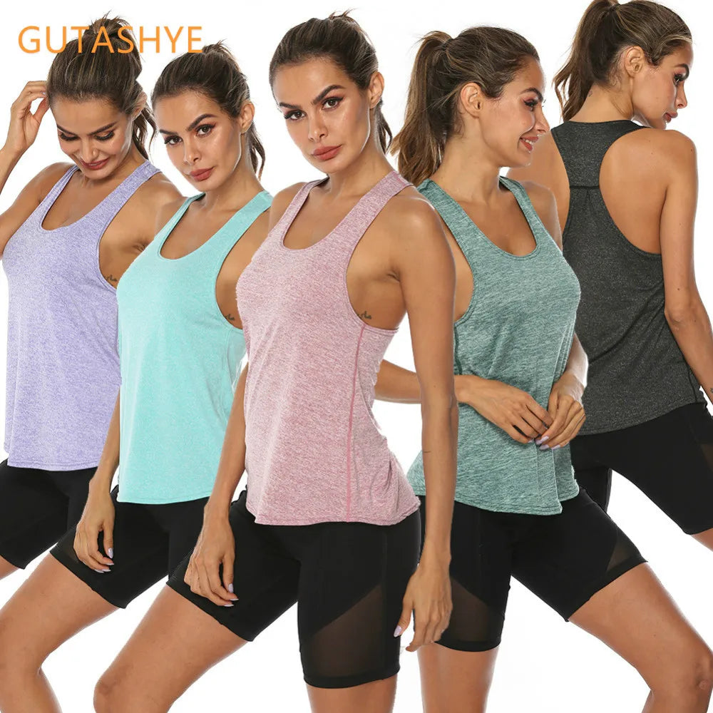 GUTA 4XL Women Racerback Yoga Tank Tops Sleeveless Fitness Yoga Shirts Quick Dry Athletic Running Sports Vest Workout T Shirt