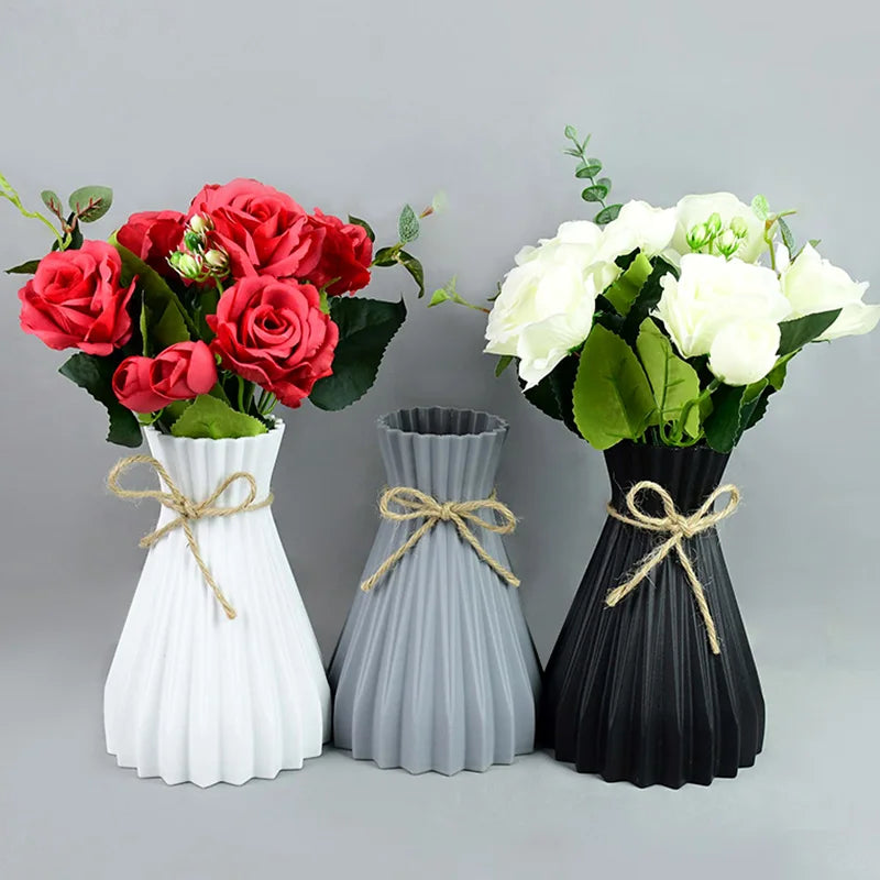 Flower Vase Home Garden Decoration White Imitation Ceramic Flowers Pot Basket Plastic Vase For Wedding Birthday