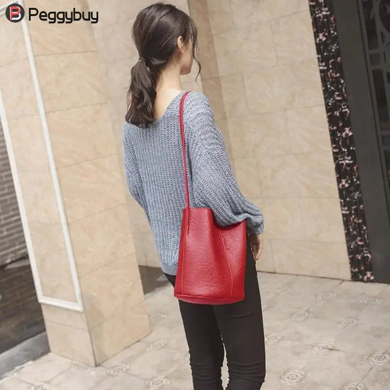 Women Fashion New Shoulder Bags Vintage Women Shoulder Crossbody Bag Leather Bucket Totes bolsa feminina Shopping Handbag