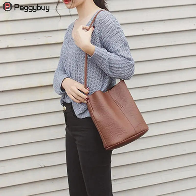 Women Fashion New Shoulder Bags Vintage Women Shoulder Crossbody Bag Leather Bucket Totes bolsa feminina Shopping Handbag