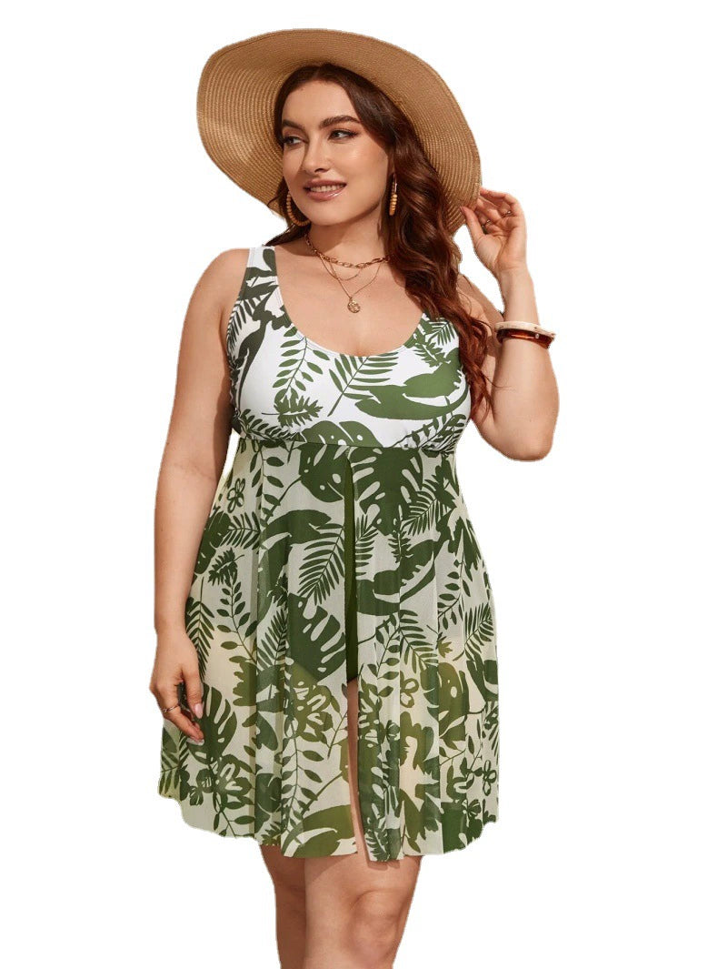 2023 New Swimsuit European and American plus Fat plus Size Conservative One-Piece Swimsuit Women's Sun-Proof Slim-Fit Belly-Covering Swimsuit