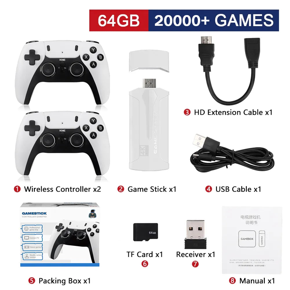 4-1PCS M8 PLUS Gamestick Video Game Console 2.4G Dual Wireless Controller Game Stick 4K 20000 Games Retro Game Console Boy Gifts