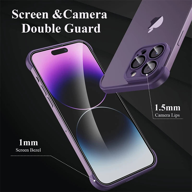 2 In 1 Frameless TPU Silicone Bumper with Glass Screen Protector Case for IPhone 14 13 12 11 15 Pro Max Plus 14Pro 15Pro Cover