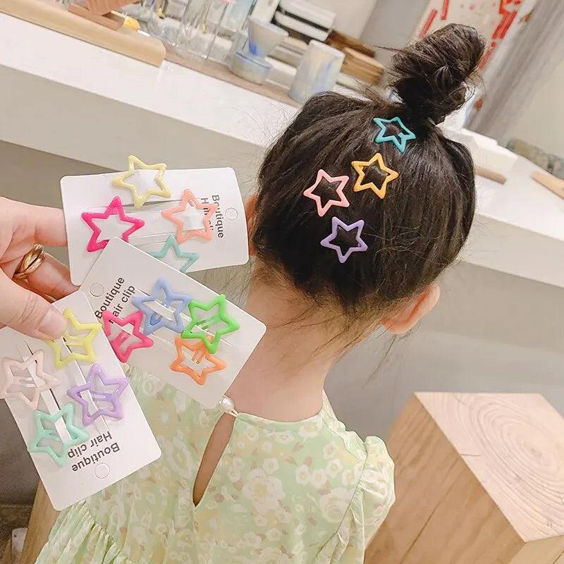 8 Pcs Children Cute Colors Geometric Stars Heart Ornament Hair Clips Girls Lovely Sweet Hairpins Kid Hair Accessories