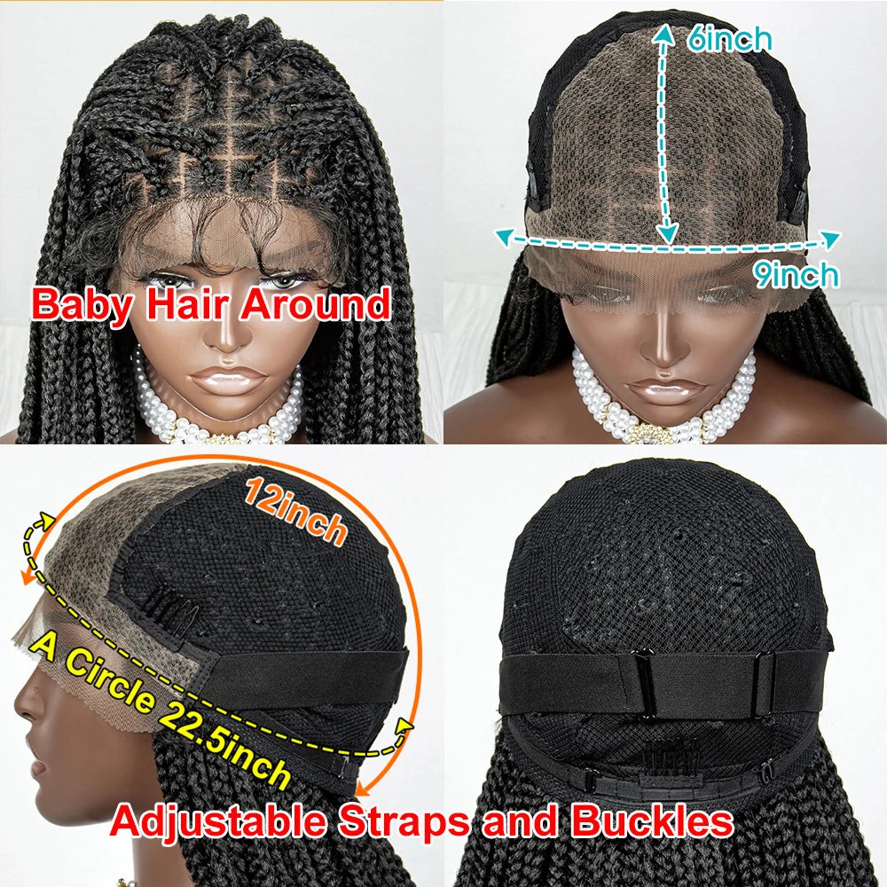 36 Inches Braided Wigs Synthetic Lace Front Wigs with Baby Hair Braided Wigs with Water Wave for Black Women Long Braided Wig