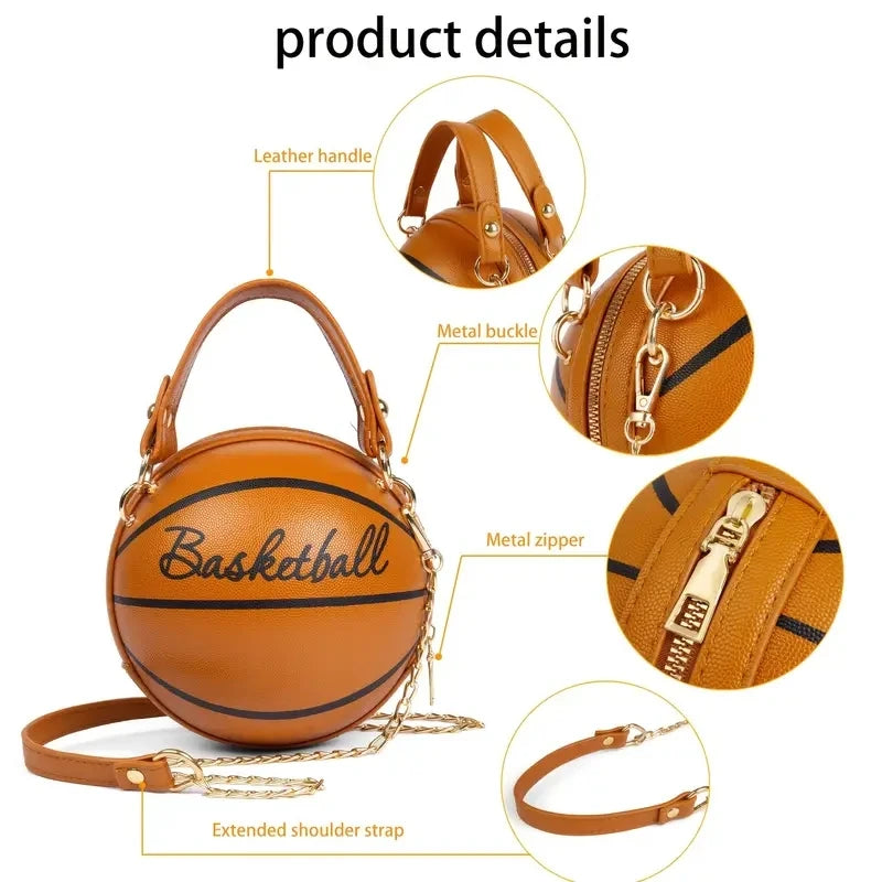 Women Shoulder Bag PU Leather Chain Basketball Bag New Letter Print Teenagers Handbag Fashion Crossbody Bags Female