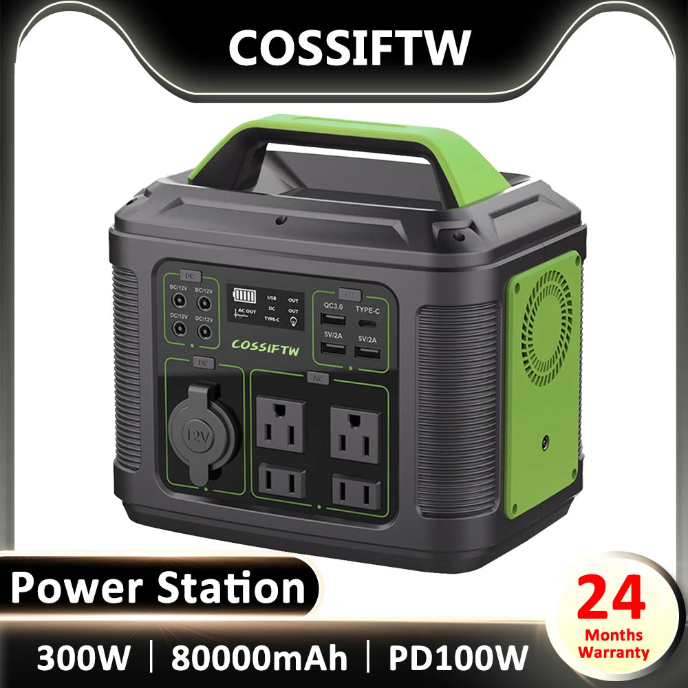 COSSIFTW Portable Power Station 300W 110V 220V Solar Generator 80000mAh Emergency Lifepo4 Battery for Home Outdoor Camping RV