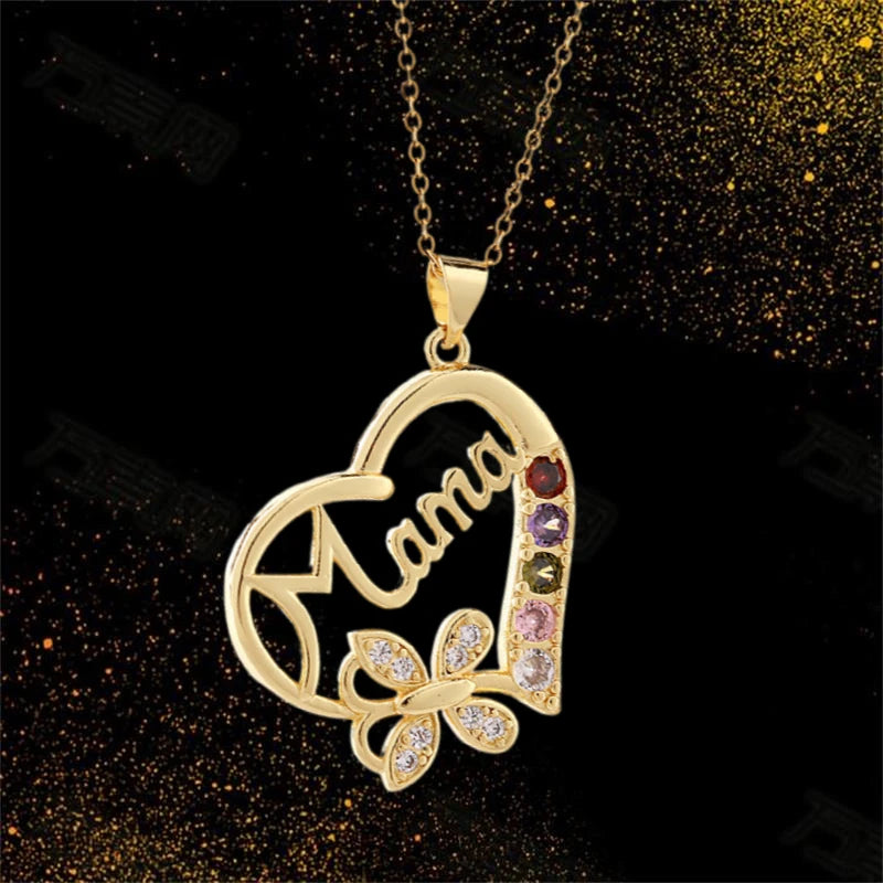 Classic Fashion Income Mom Pendant Necklace Cute Butterfly Heart Jewelry Anniversary Birthday Mother's Day Gift for Wife