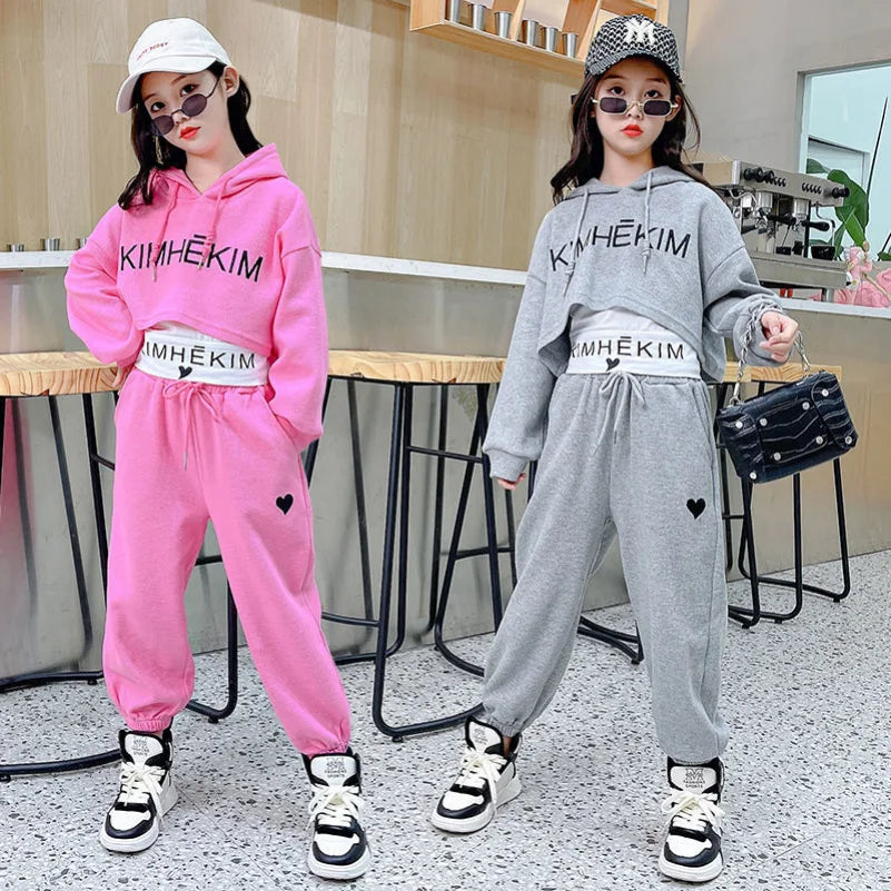 Girls Casaul Fashion Korean Style Tracksuit Kids 3pcs Vest+Hoodie+Pants Sport Suits Teenage 5-14 Years Girls Clothing