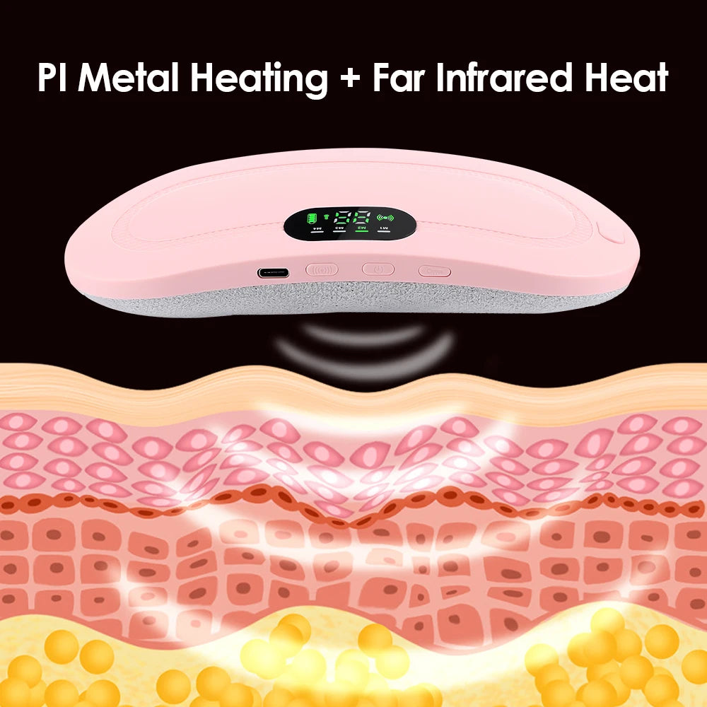 Rechargeable Electric Period Cramp Massager with Vibrator Heating Belt for Menstrual Relief Pain