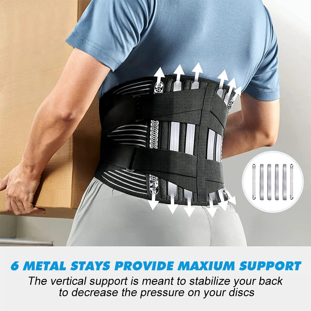 Adjustable Waist Support Belt Anti-skid Lumbar Brace with 6 Stays for Men Women Lower Back Pain Relief, Sciatica Scoliosis, Work