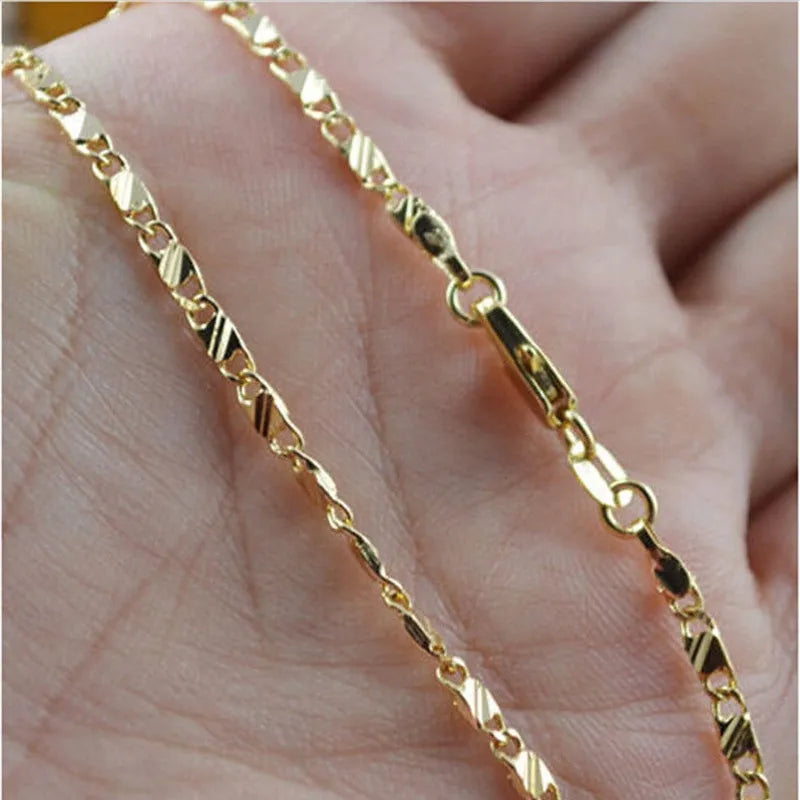 Exquisite Fashion 2MM 18K Gold Necklace Women Men Size 16-30 Inch Jewelry Chain Gift