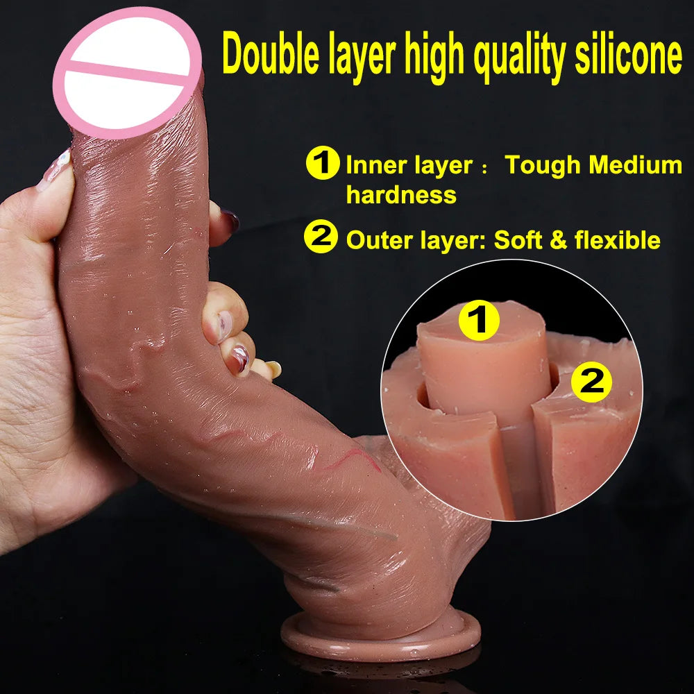 Soft Sexy Huge Dildo Skin Feeling Realistic Penis Sex Toys for Women Big Dicks Double Layersilicong  Suction Cup Anal stimulator