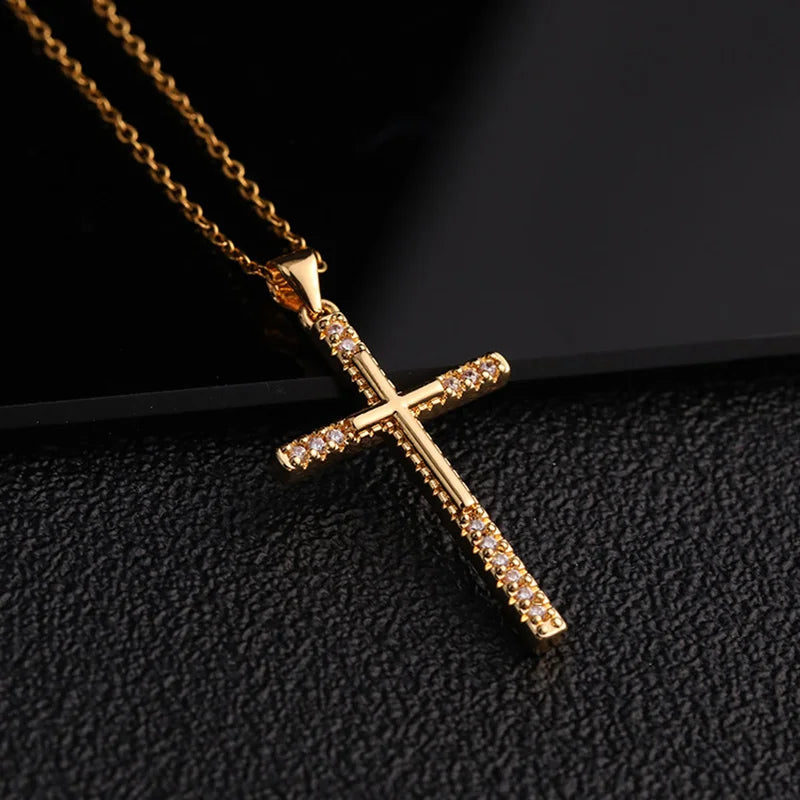 Koaem Fashion Jewelry Pendants Zircon Pendant Cross Necklace Hip Hop Real Gold Plated Necklace for Women