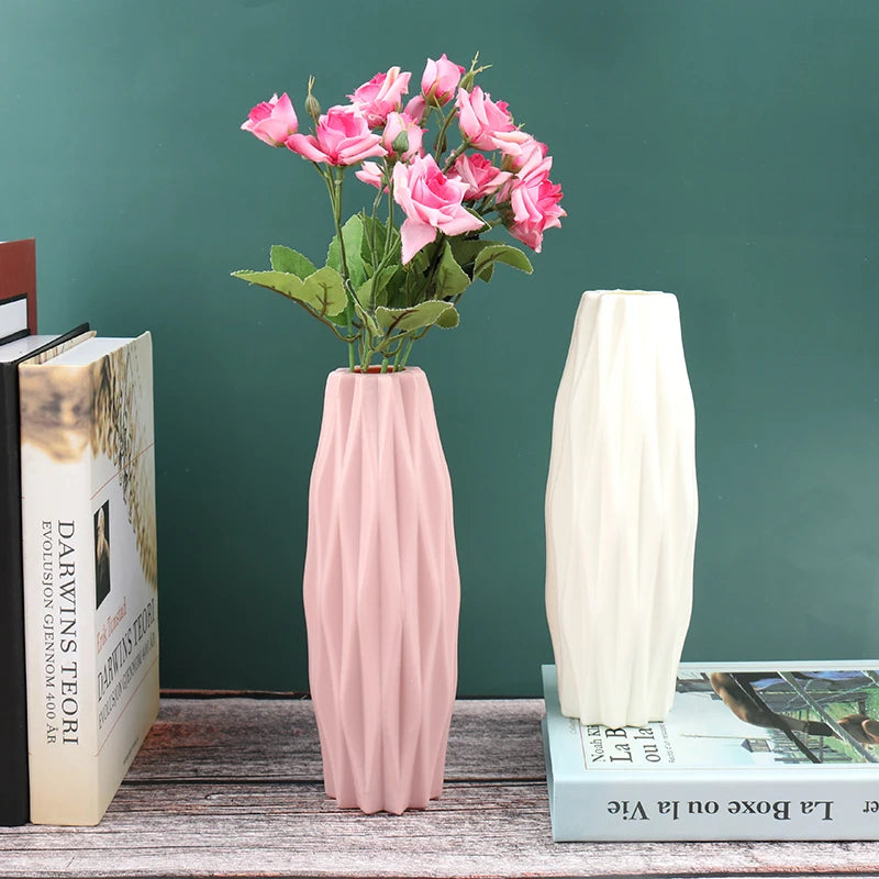 Flower Vase Decoration Home Plastic Vase White Imitation Ceramic Flower Pot