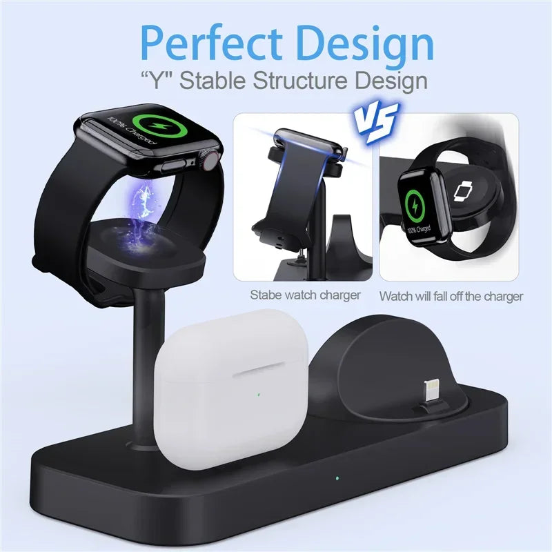 4 In 1 Wireless Charger Stand Pad Fast Charging Station Dock for iPhone 15 14 13 12 Pro Max Apple Watch 8 7 6 Ultra Airpods Pro