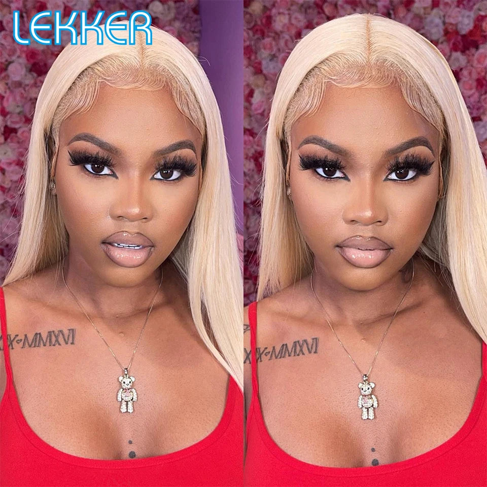 Lekker Gold Blonde Bone Straight 13x6x1 T Lace Front Human Hair Wig For Women Pre Plucked Brazilian Remy Hair Glueless 613 Wigs