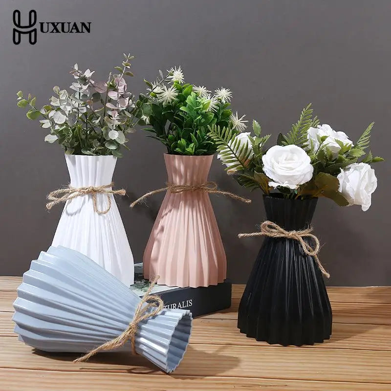 Plastic Vase Nordic Not Fragile Flower Vase White Imitation Ceramic Flower Pot Basket Decor For Flowers Wedding Home Decor