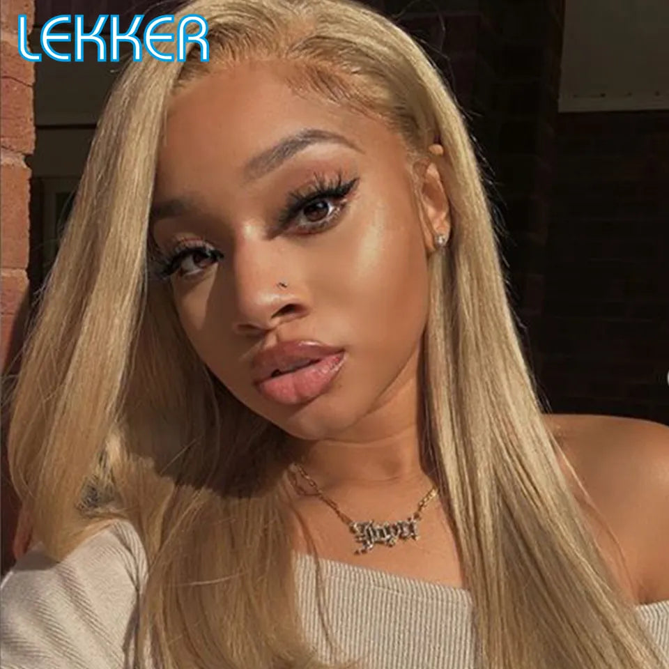 Lekker Gold Blonde Bone Straight 13x6x1 T Lace Front Human Hair Wig For Women Pre Plucked Brazilian Remy Hair Glueless 613 Wigs