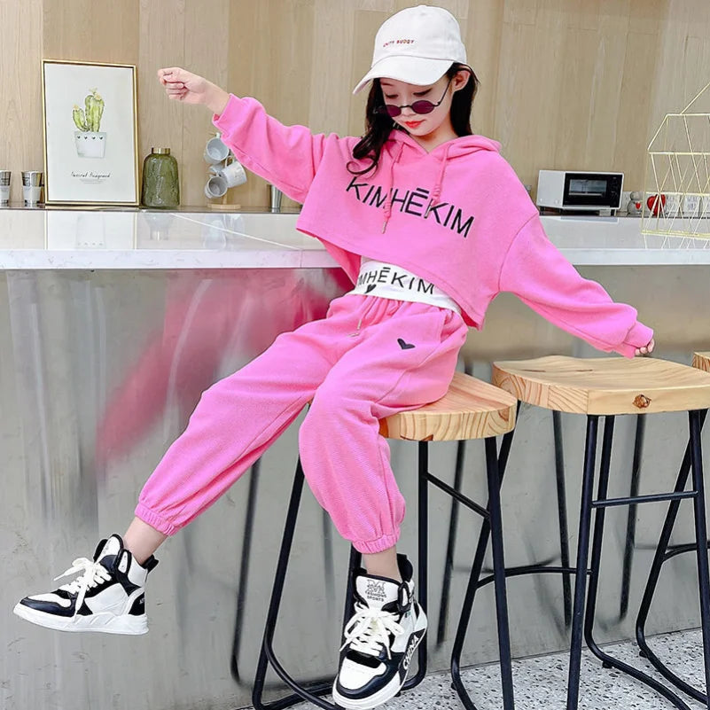 Girls Casaul Fashion Korean Style Tracksuit Kids 3pcs Vest+Hoodie+Pants Sport Suits Teenage 5-14 Years Girls Clothing