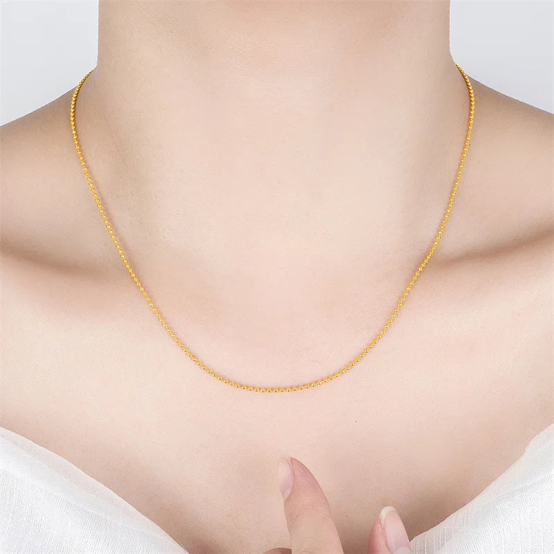 New Necklace 18k Gold Necklace Light Bead Gold Chain Women's Jewelry Necklace Wedding Party Gift Jewelry Lobster Clasp