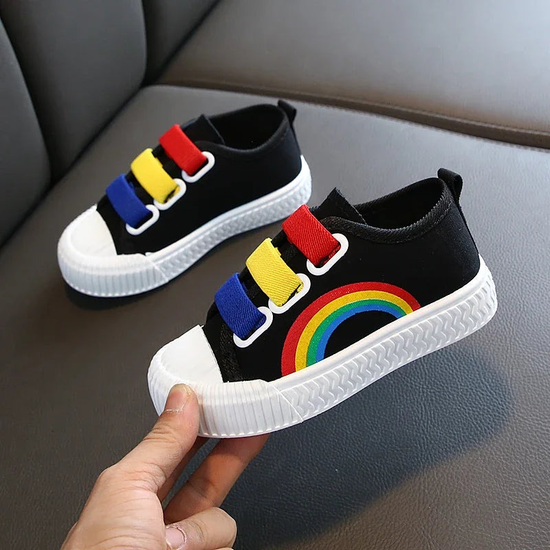 New Children Canvas Shoes Girls Running Sneakers Breathable Spring Fashion Kids Shoes For Boys Rainbow Print Casual Shoes