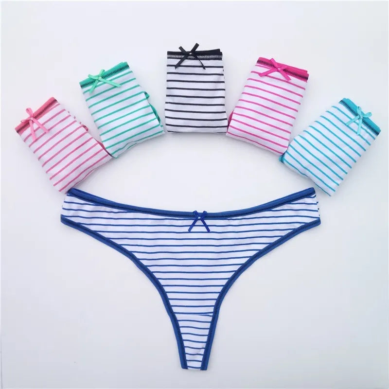 Cotton Thong Panties Sexy G-Strings Women Briefs Set Girls Ladies Underpants Stripe Underwear Female Lingerie 5 Pcs/lot