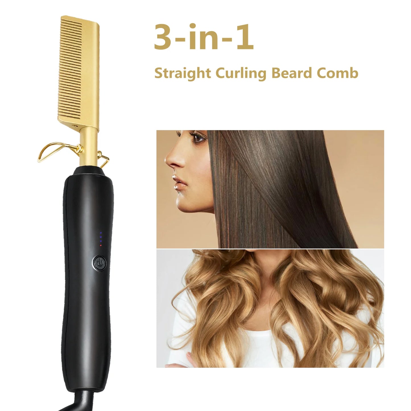 3 in1 Electric Flat Iron Pressing Comb Straightening Heated Brush Hot Comb Curler Titanium Straightener For Wig Peigne Chauffant