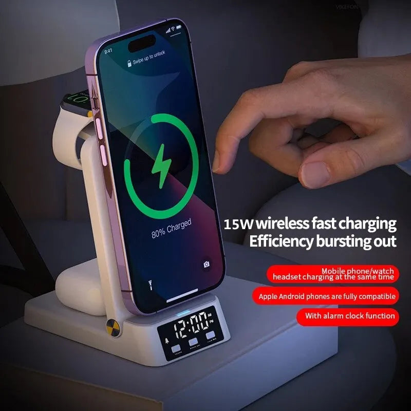 15W 4 In 1 Wireless Charger Stand For iPhone 14 13 12 11 X Samsung Galaxy S22 S21 Apple Watch Airpods Fast Charging Dock Station