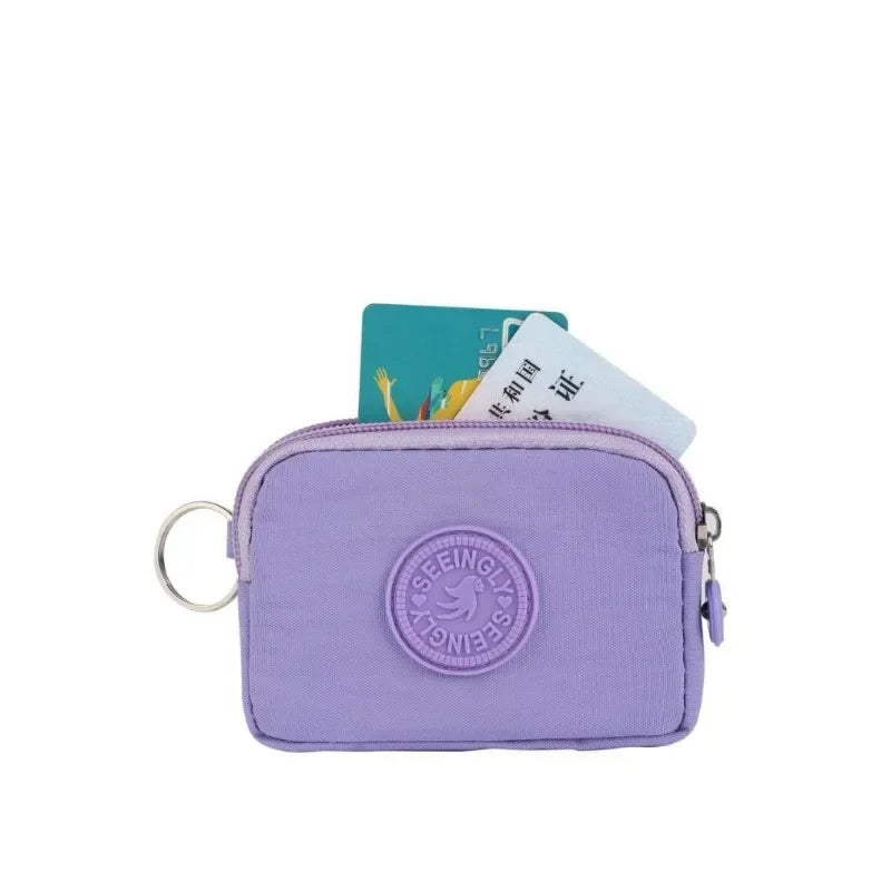 New Simple Zipper Coin Bags Wallet Cute Solid Color Small Square Waterproof Nylon Money Coin Bag Purses ID Credit Card Organizer