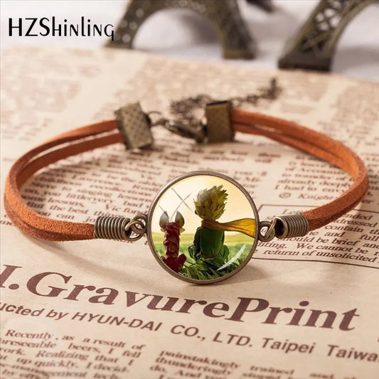 Hot Sale Fashion The Little Princes Leather Bracelet Hand Craft Glass Pendant Bracelet Men's Ladies Fashion Jewelry Gift