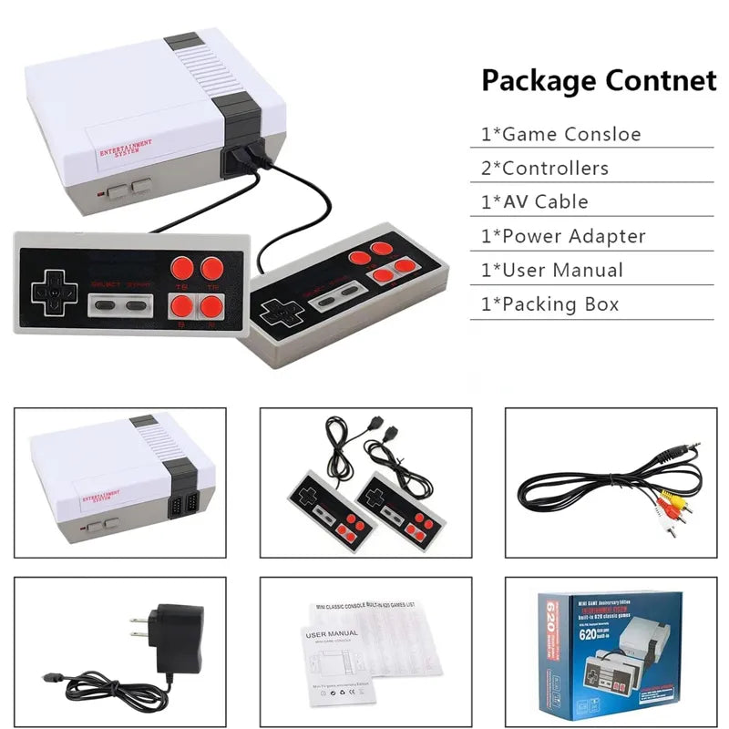 Mini Retro Portable Console Video Game Console Handheld Player Av Output 8-Bit 620 Games Classic Children Consoles Toys Gifts