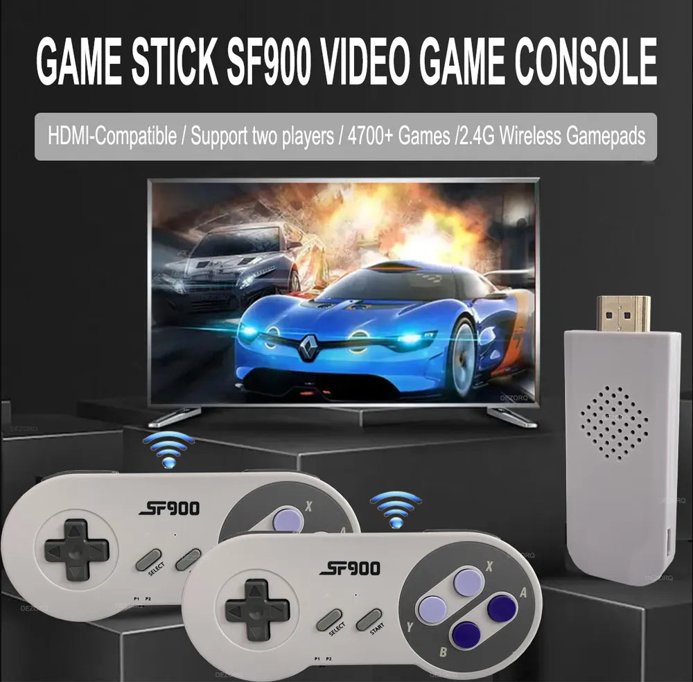 SF900 Classic Retro Video Game Console 4700 Games 16 Bit Mini Consola Wireless 4K HD TV Game Stick for Super Nintendo SNES NES