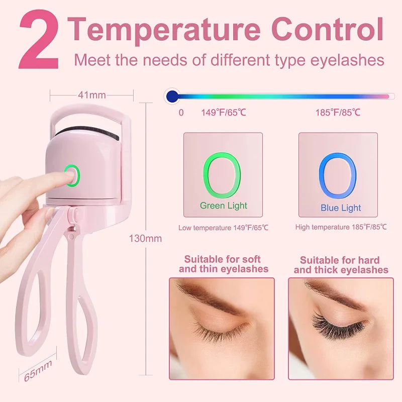 "Electric Heated Eyelash Curler - Temperature Control & Long-Lasting Curls"