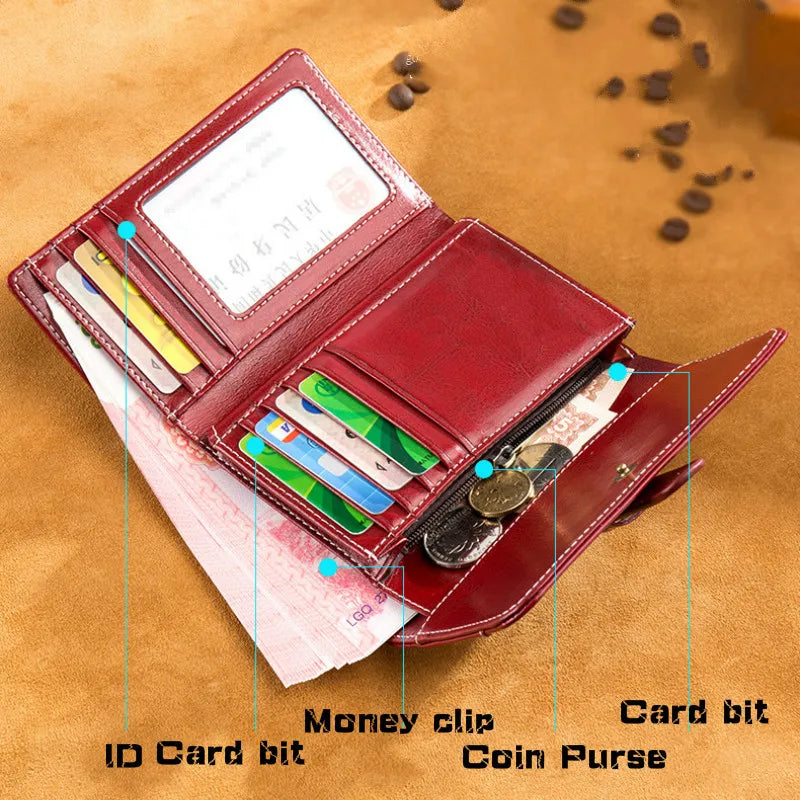 High Quality Women's Genuine Leather Wallet Female RFID Anti Theft Card Holder Coin Purse Wallets for Women Clutch Bag