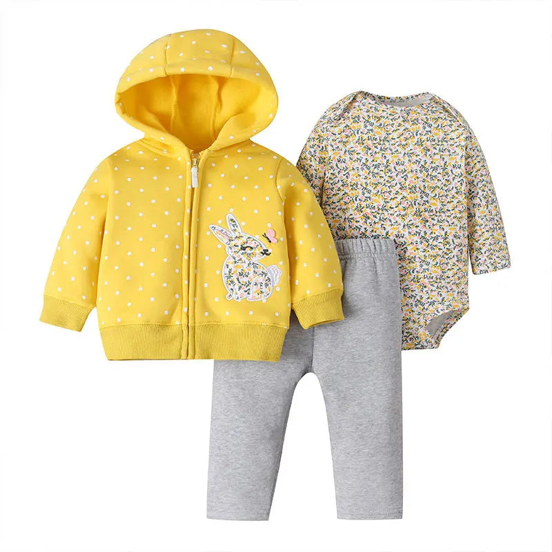 Spring Autumn Cotton Baby Boys Clothes Sets Cartoon Printed Baby Coat+Baby Pants+Baby Bodysuits Long Sleeves Girls Clothes Sets