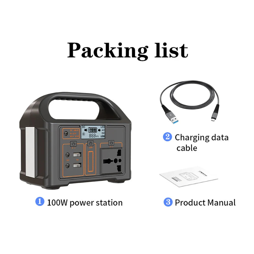 100W Portable Power Station 220V/110V Solar Generator Outdoor Emergency Mobile Power Bank 24000mAh  For Camping