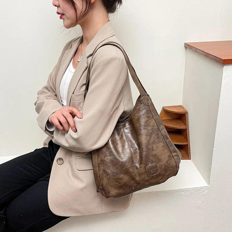 Large Capcaity PU Leather Vintage Women Hand Bag Shopper Totes Luxury Designers Women Shoulder Hobo Bags Ladies Top-handle Bags