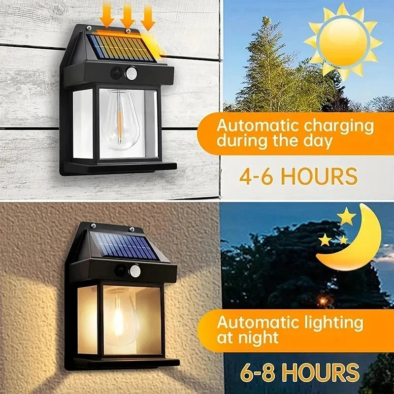 Hot Sale Solar Tungsten Light With Intelligent Induction 3 Lighting Modes Outdoor Garden Courtyard Garage Decoration Wall Lamp