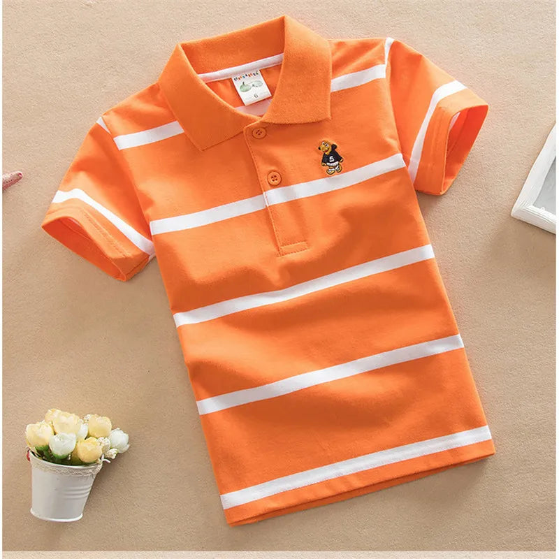 Jargazol T Shirt Kids Clothes Turn-down Collar Baby Boy Summer Top Tshirt Color Stripes Vetement Enfant Fille Camisetas Fnaf