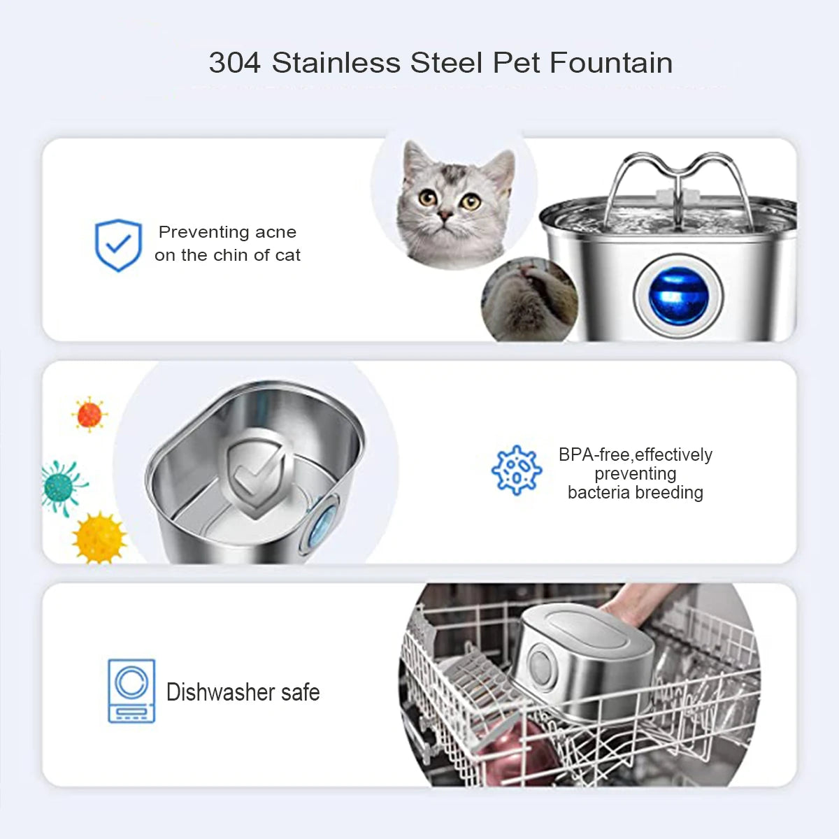 Automatic Cat Fountain with Water Level Window,Stainless Steel Cat Water Fountain Quiet Pump Water Dispenser for Multiple Pets