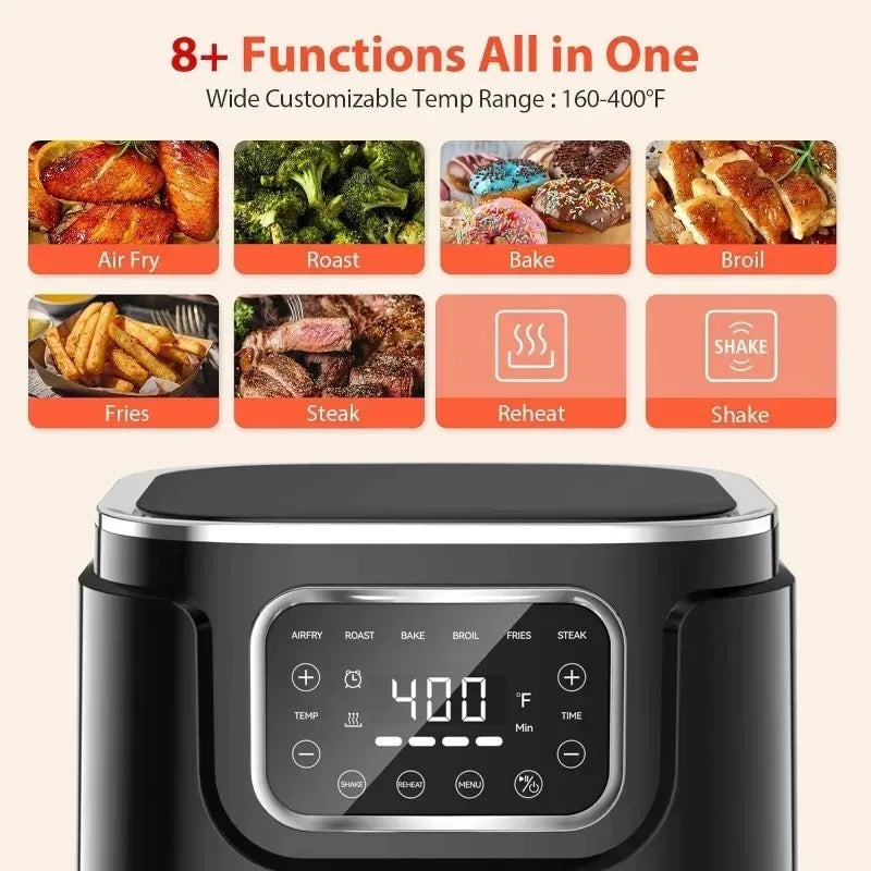 Air Fryer, Beelicious® 5.8QT Large Air Fryers, 8-in-1 Digital Airfryer with Shake Reminder, Flavor-Lock Tech, Dishwasher-Safe &