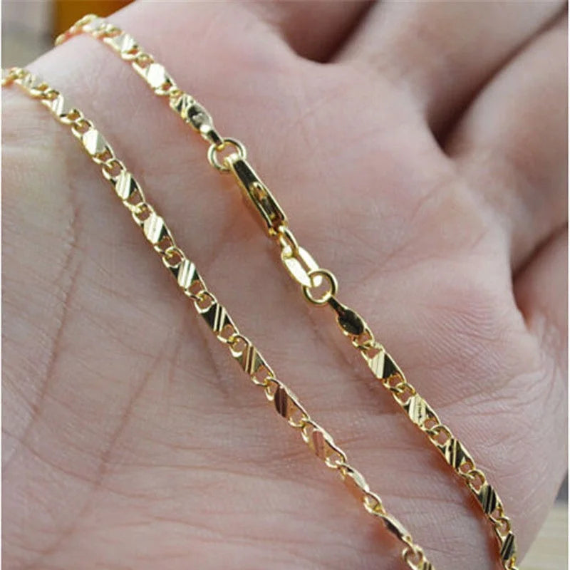 Exquisite Fashion 2MM 18K Gold Necklace Women Men Size 16-30 Inch Jewelry Chain Gift