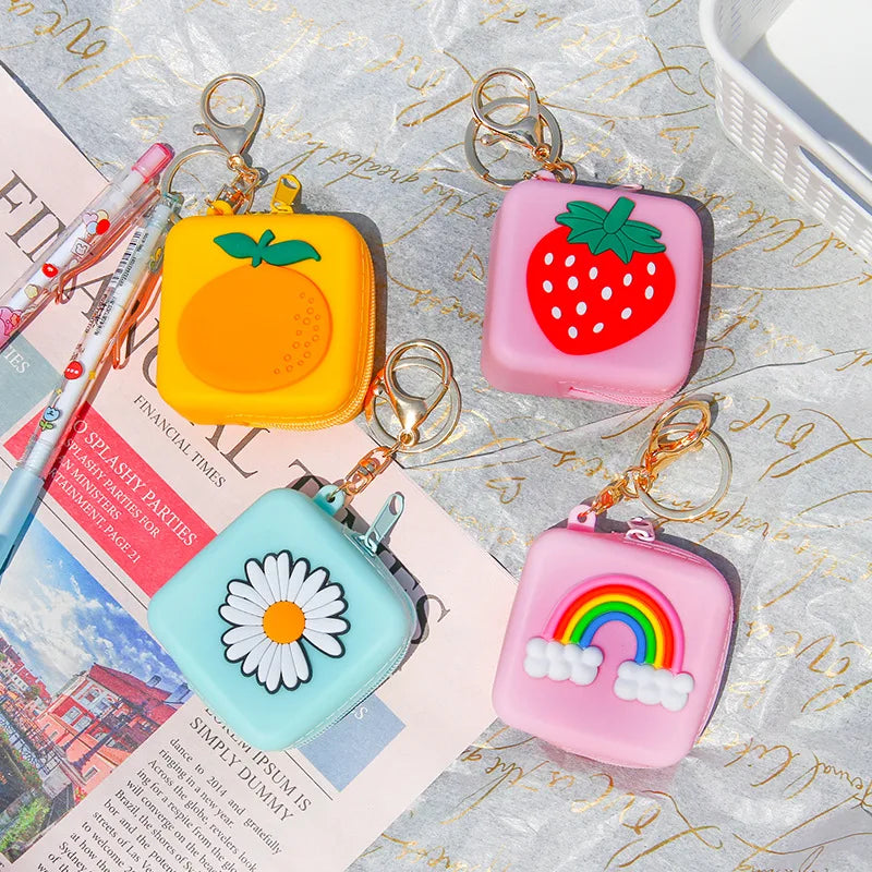 Cartoon Silicone Coin Wallet Animal Women Girls Mini Eearphone Bag Kawali Headset Purse Case Children Kids Gifts 6X6CM