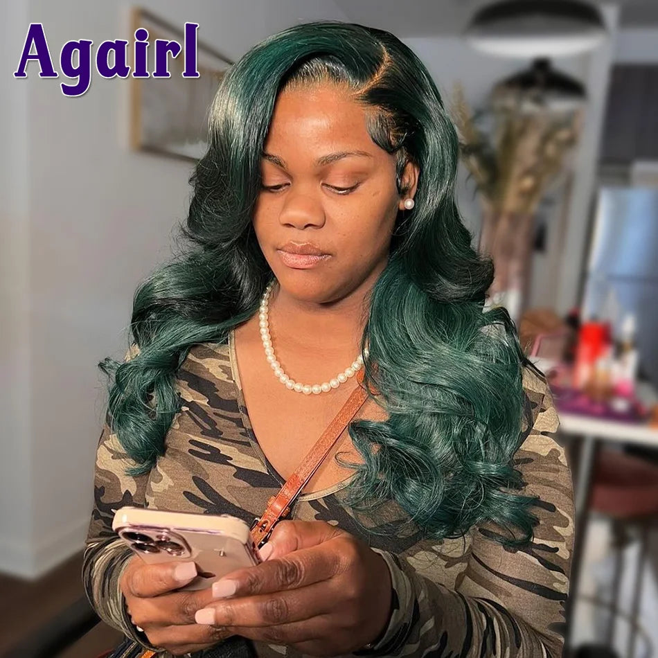 Olive Green Body Wave Human Hair Wigs Dark Green 13x4/13x6 Lace Front Wig 180% Avocado Green 5x5 Lace Closure Wigs for Women