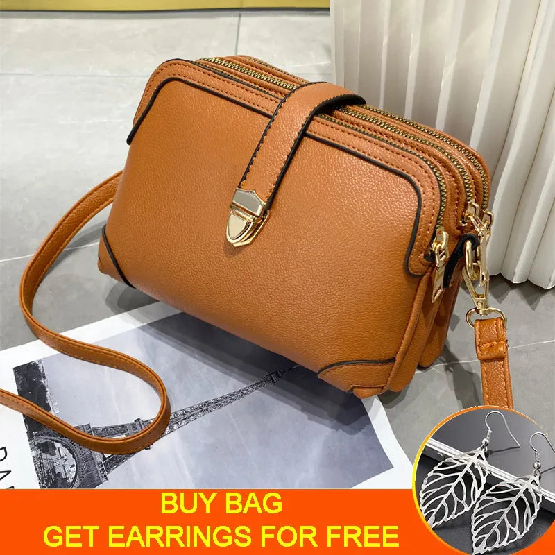 Fashion Phone Shoulder Bags for Women Multi-pocket PU Leather Female Handbags Crossbody Zipper Purse Messenger Bags Shopping Bag