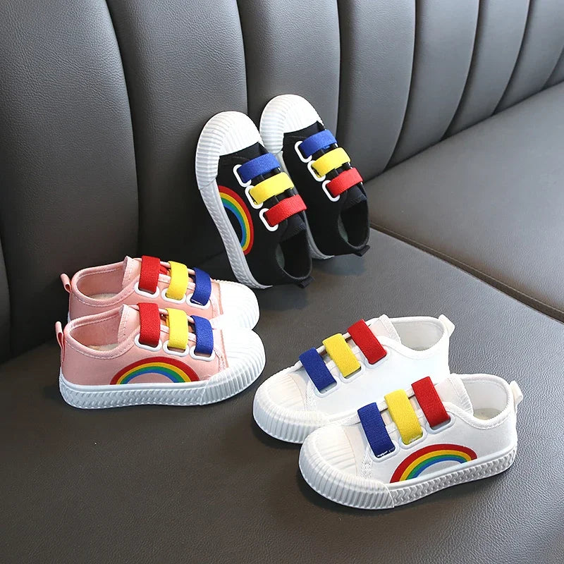 New Children Canvas Shoes Girls Running Sneakers Breathable Spring Fashion Kids Shoes For Boys Rainbow Print Casual Shoes