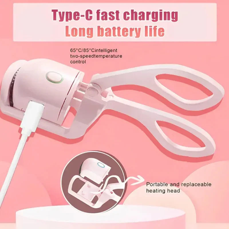 "USB Rechargeable Electric Eyelash Curler - Fast Heating & Long-Lasting Curls"